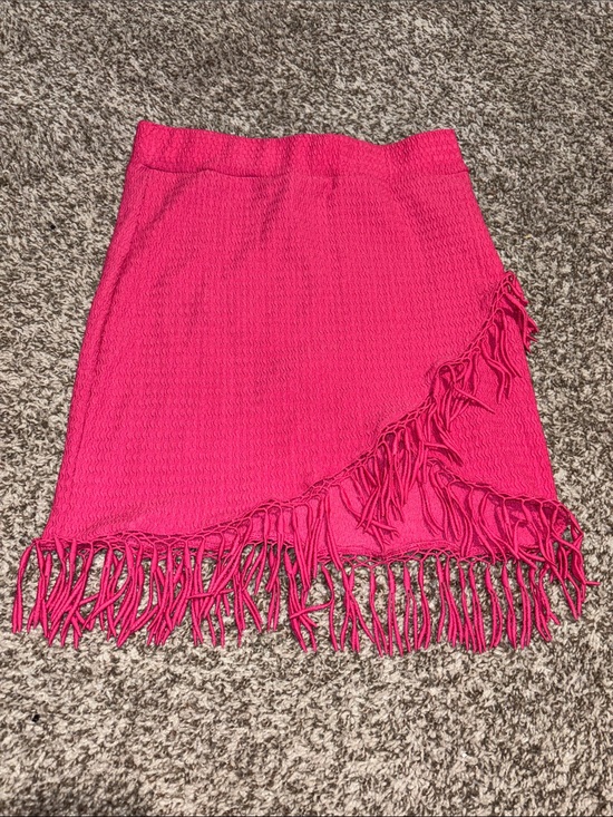 SHEIN Dresses & Skirts - SHEIN Hot Pink Asymmetrical Fringe Knit Skirt